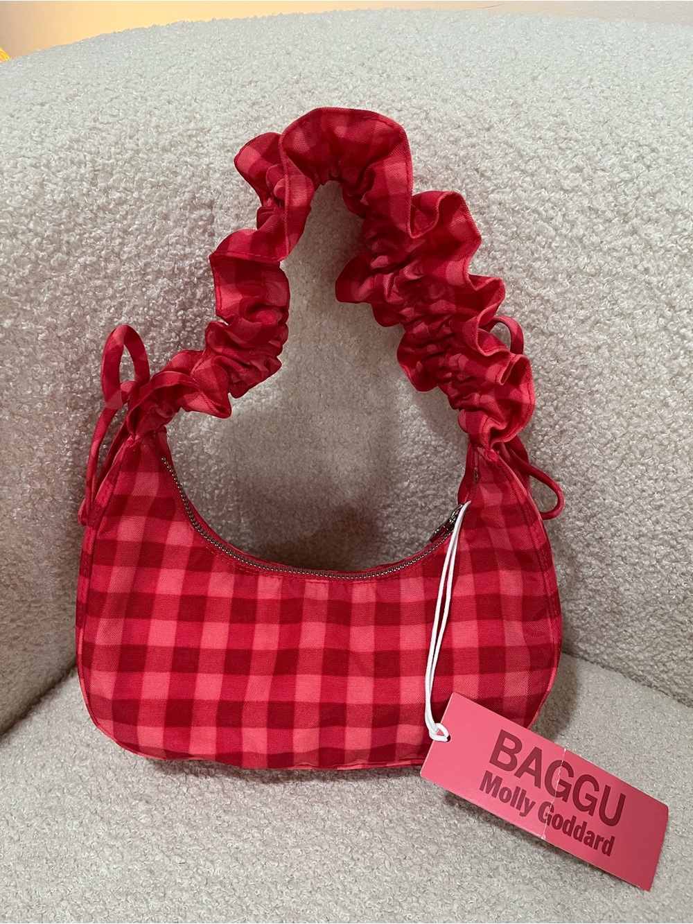 NWT BAGGU x MOLLY GODDARD Red Gingham Drawstring Shoulder Mini Bag